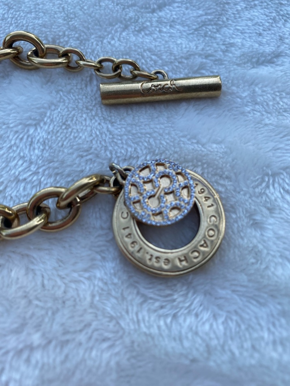 Coach Gold-Tone Toggle Chain Bracelet with Pave Charm - Picture 8 of 9